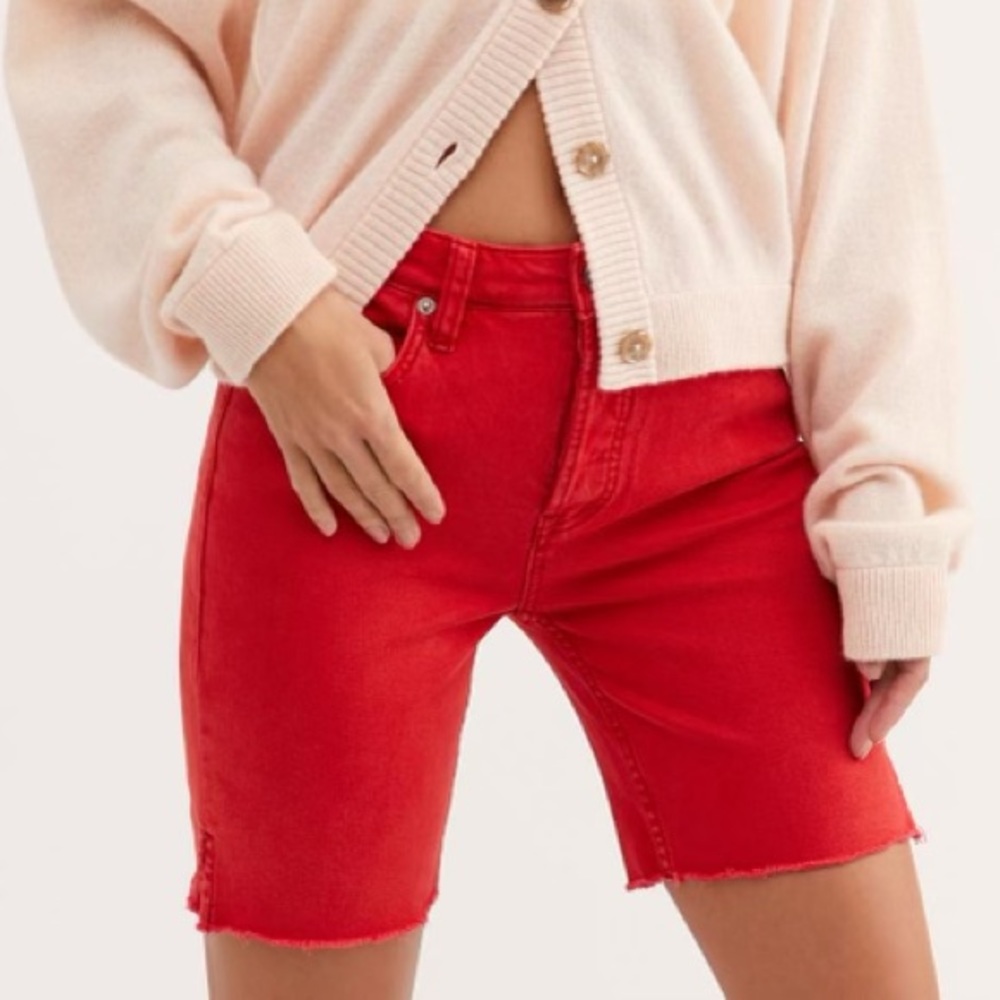 Free People denim bermuda shorts red 24 NWT